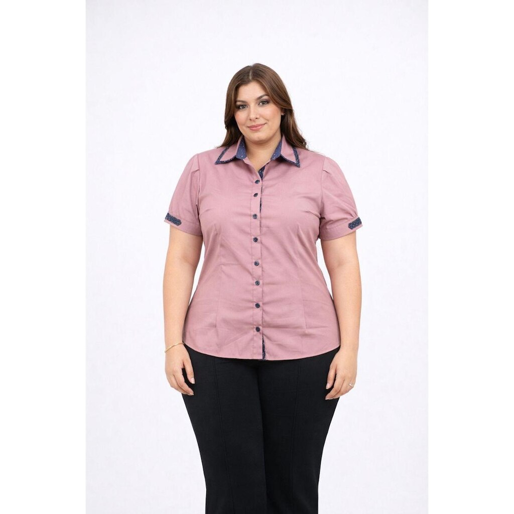 Camisa Plus Size D Bell Outlet Fashion Manga Curta Duas Golas Rosa