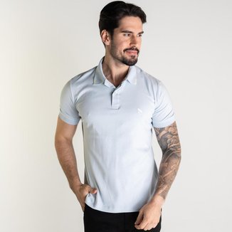 Camisa Polo Acostamento Friso Azul Claro