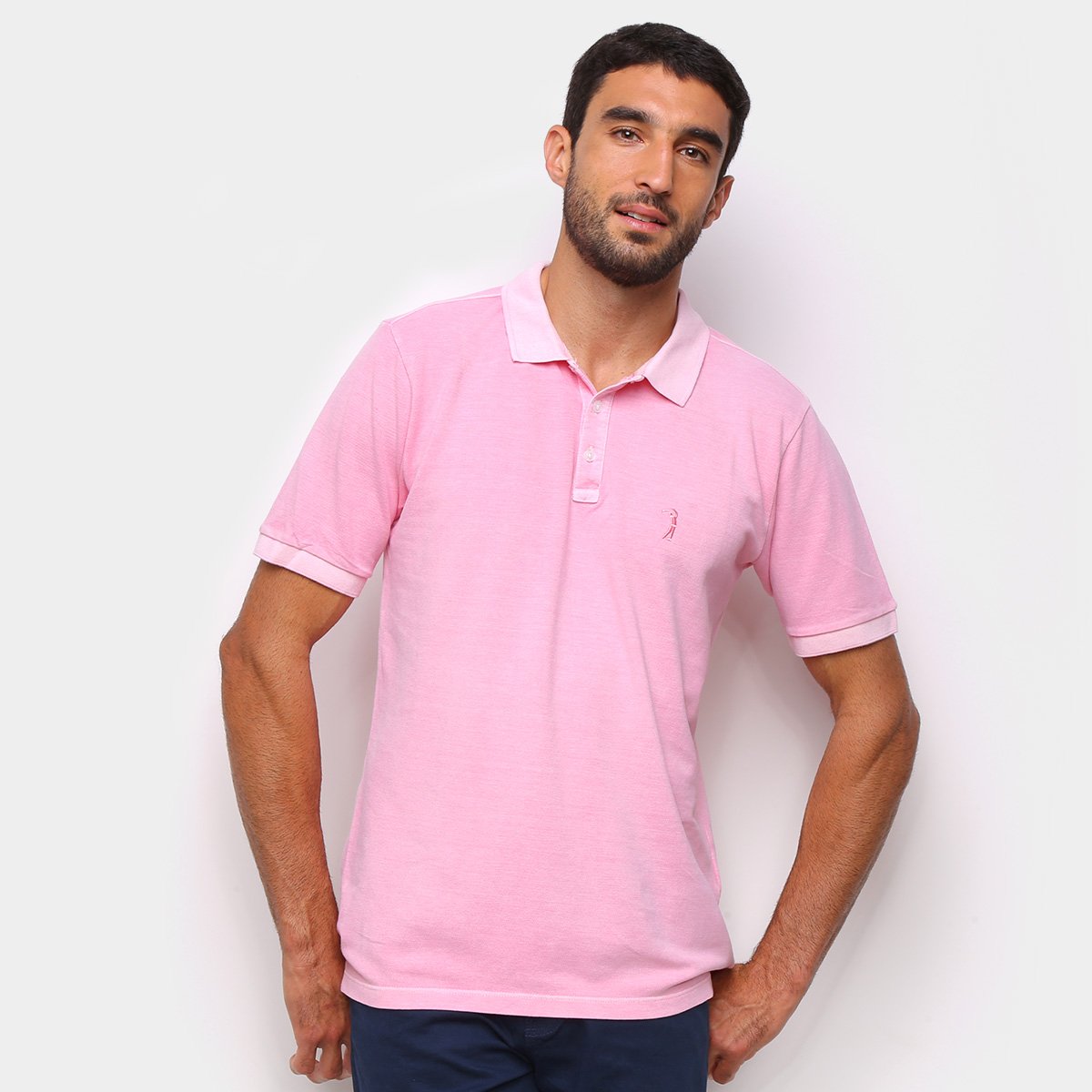 Camisa Polo Aleatory Estonada Masculina - Rosa Menor preço em Camisa Polo Aleatory Estonada Masculina - Rosa