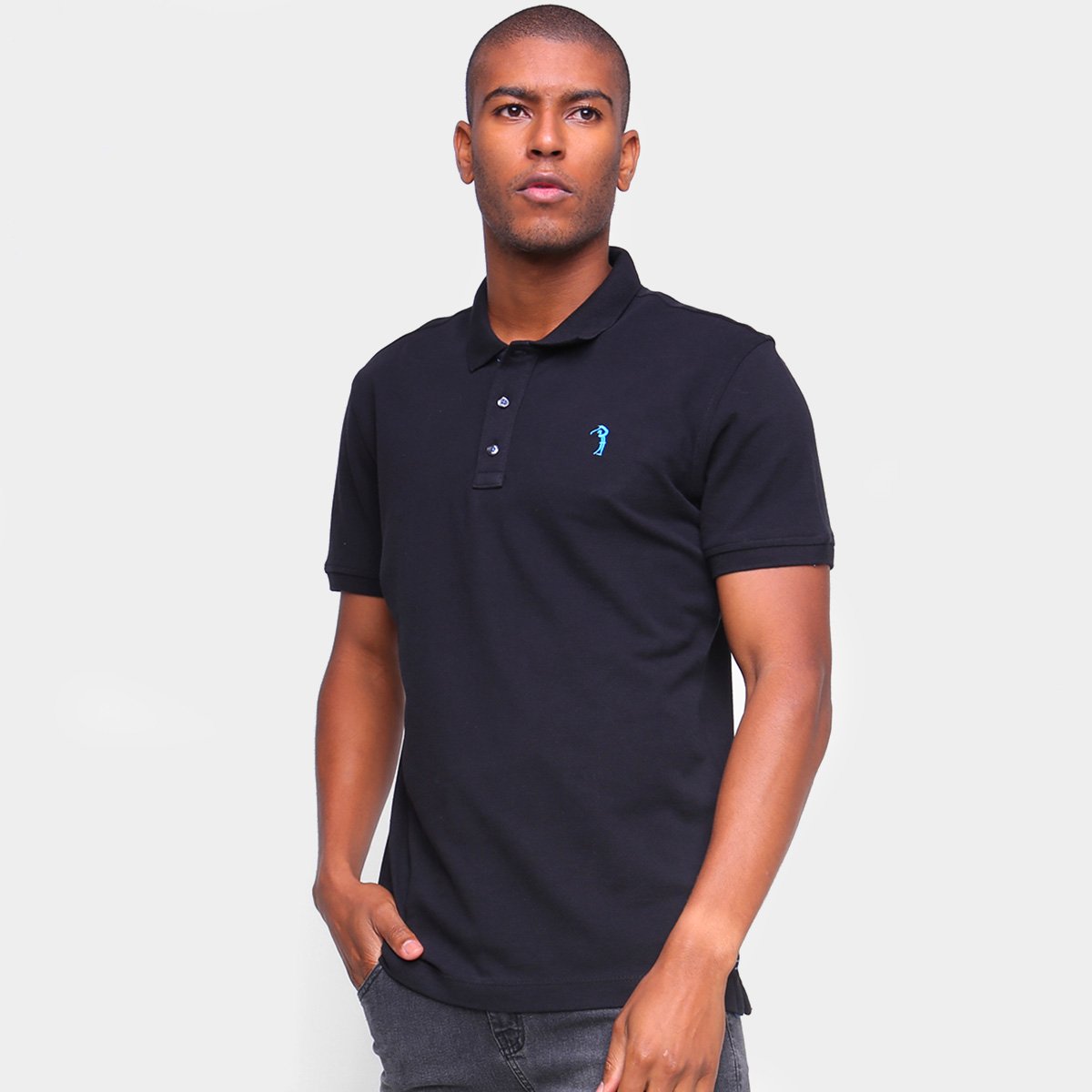 Camisa Polo Aleatory Lisa Masculina - Preto Menor preço em Camisa Polo Aleatory Lisa Masculina - Preto