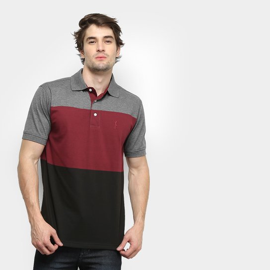 Camisa Polo Aleatory Listrada Masculina - Cinza+vinho