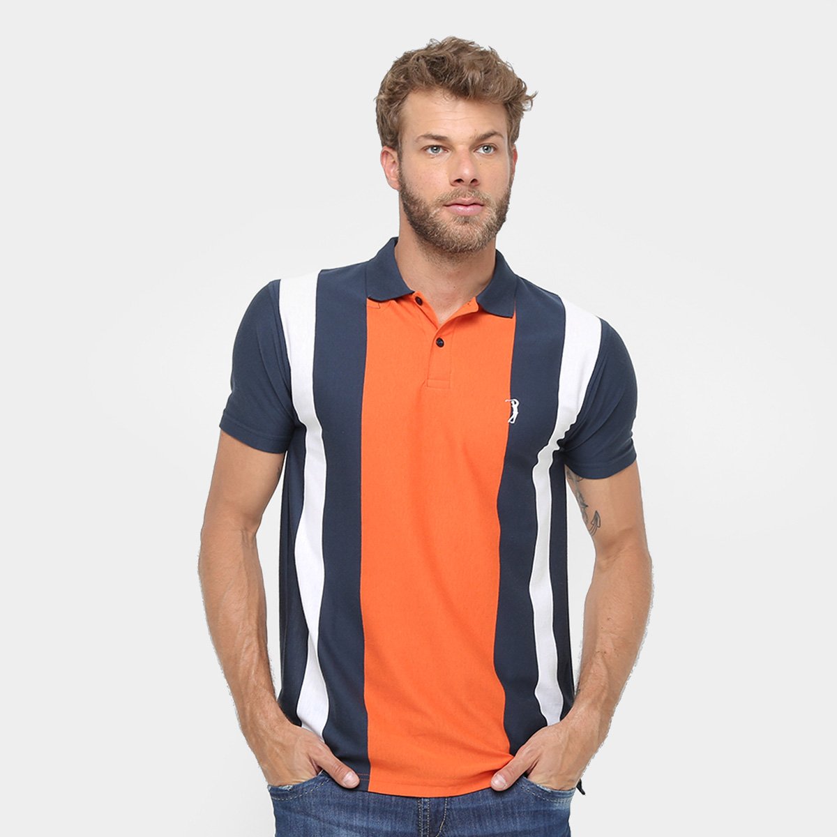 camisa laranja com azul