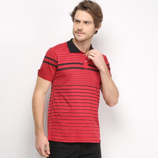 Camisa Polo All Free Listrada Masculina - Vermelho