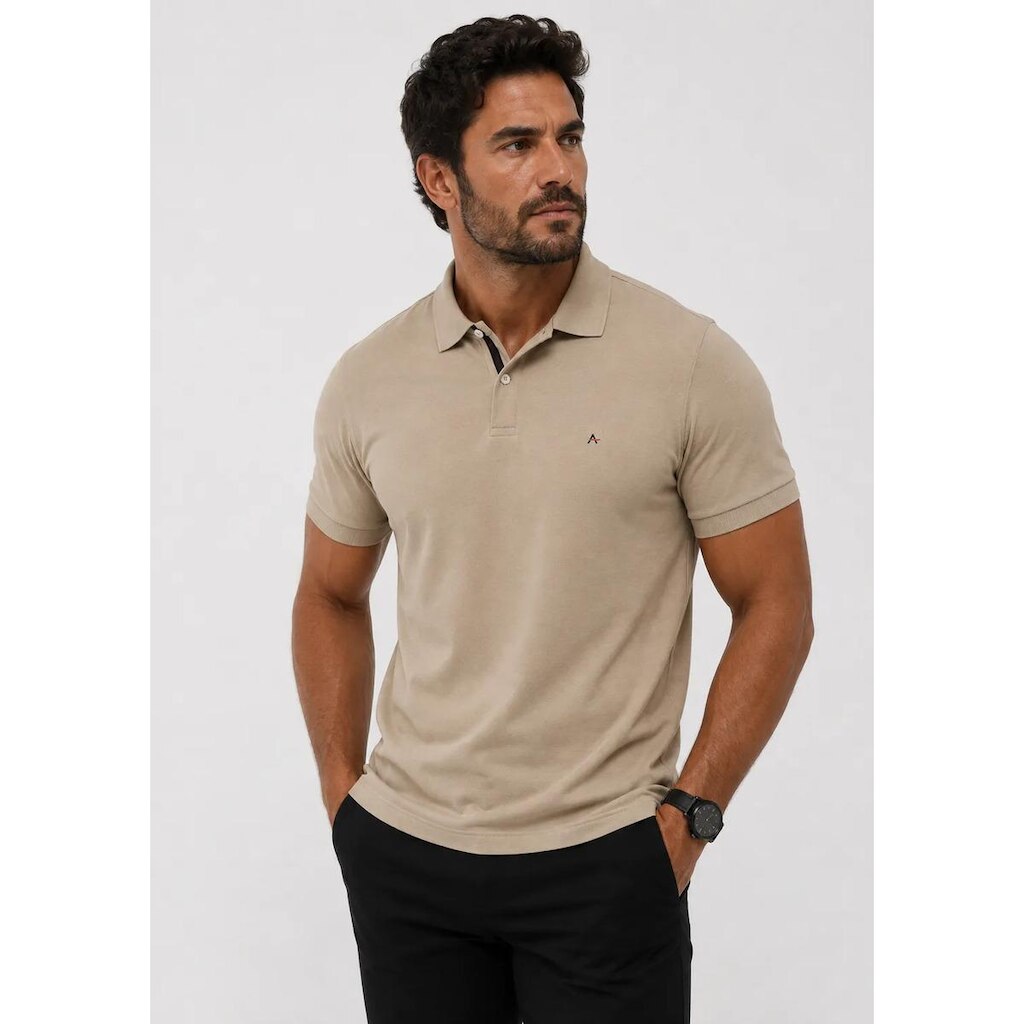 Camisa Polo Aramis Slim Logo Bordado Deserto