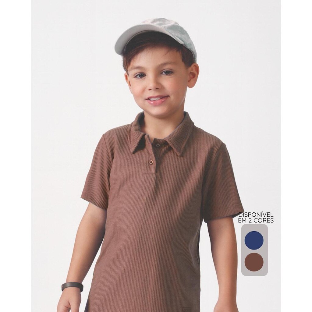 Camisa polo Aurora verão infantil leve clássica moderna casual - Marrom Jeans - Menino 1 a 14 anos