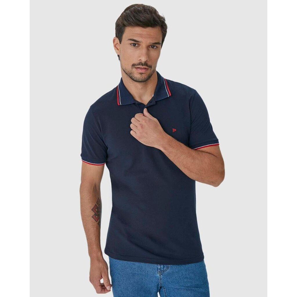 Camisa Polo Básica Masculina Em Piquet Premium Azul - GG