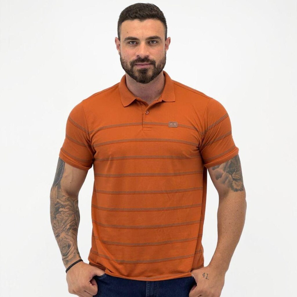 Camisa Polo Biogás com Listras Manga Curta Masculina