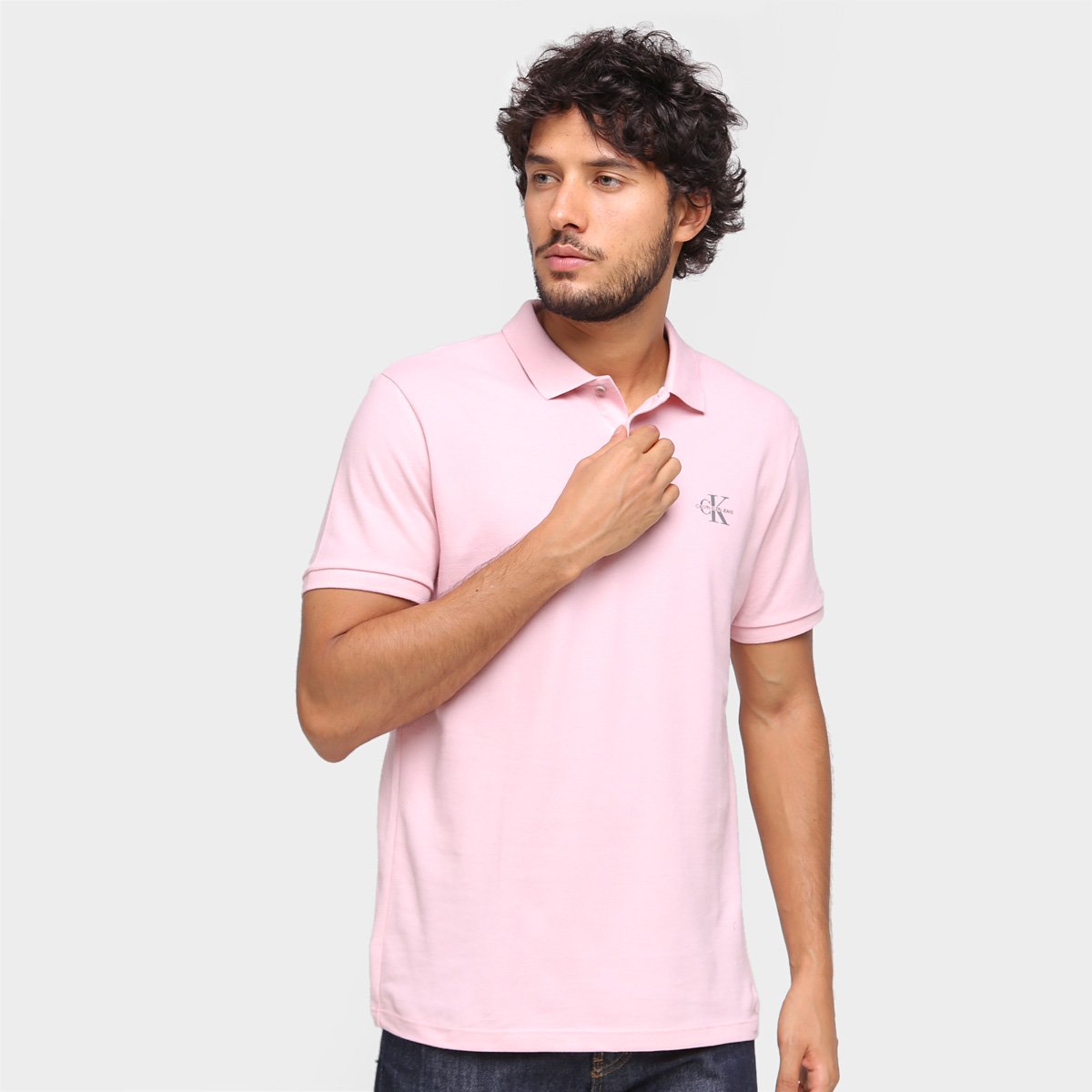 Camisa Polo Calvin Klein Lisa Masculina - Rosa Menor preço em Camisa Polo Calvin Klein Lisa Masculina - Rosa