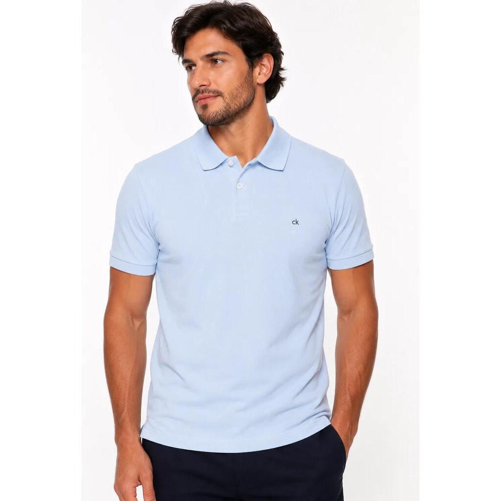 Camisa Polo Calvin Klein Slim Piquet Basica Azul Bebê