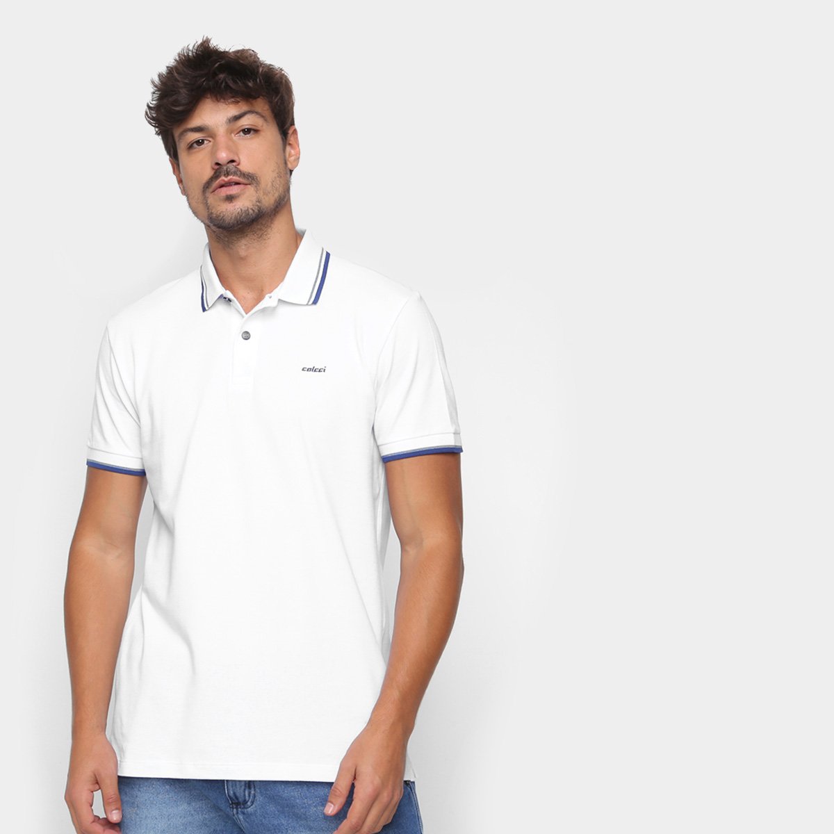 Camisa Polo Colcci Lisa Manga Bicolor Masculina - Branco Menor preço em Camisa Polo Colcci Lisa Manga Bicolor Masculina - Branco