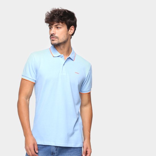 Camisa Polo Colcci Lisa Manga Bicolor Masculina - Azul+Branco