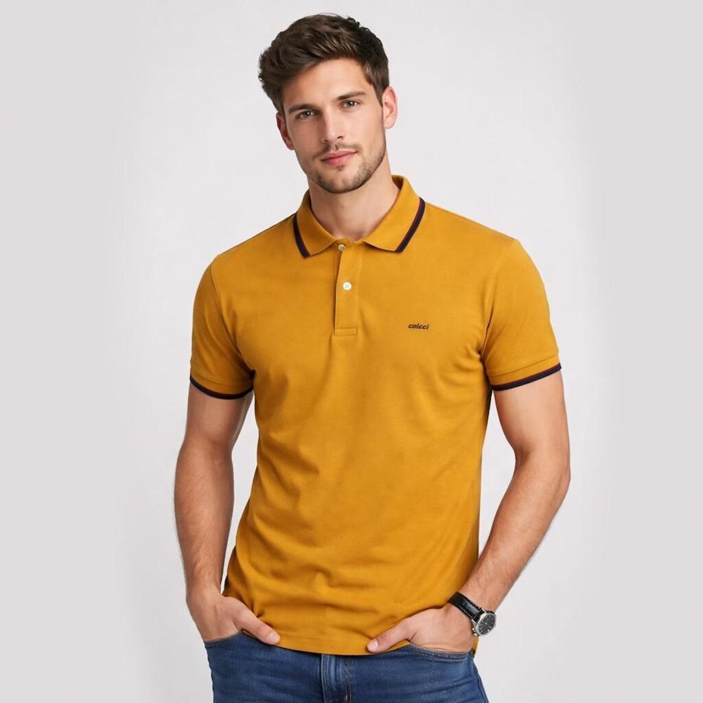 Camisa Polo Colcci Piquet 2 Listras Masculino