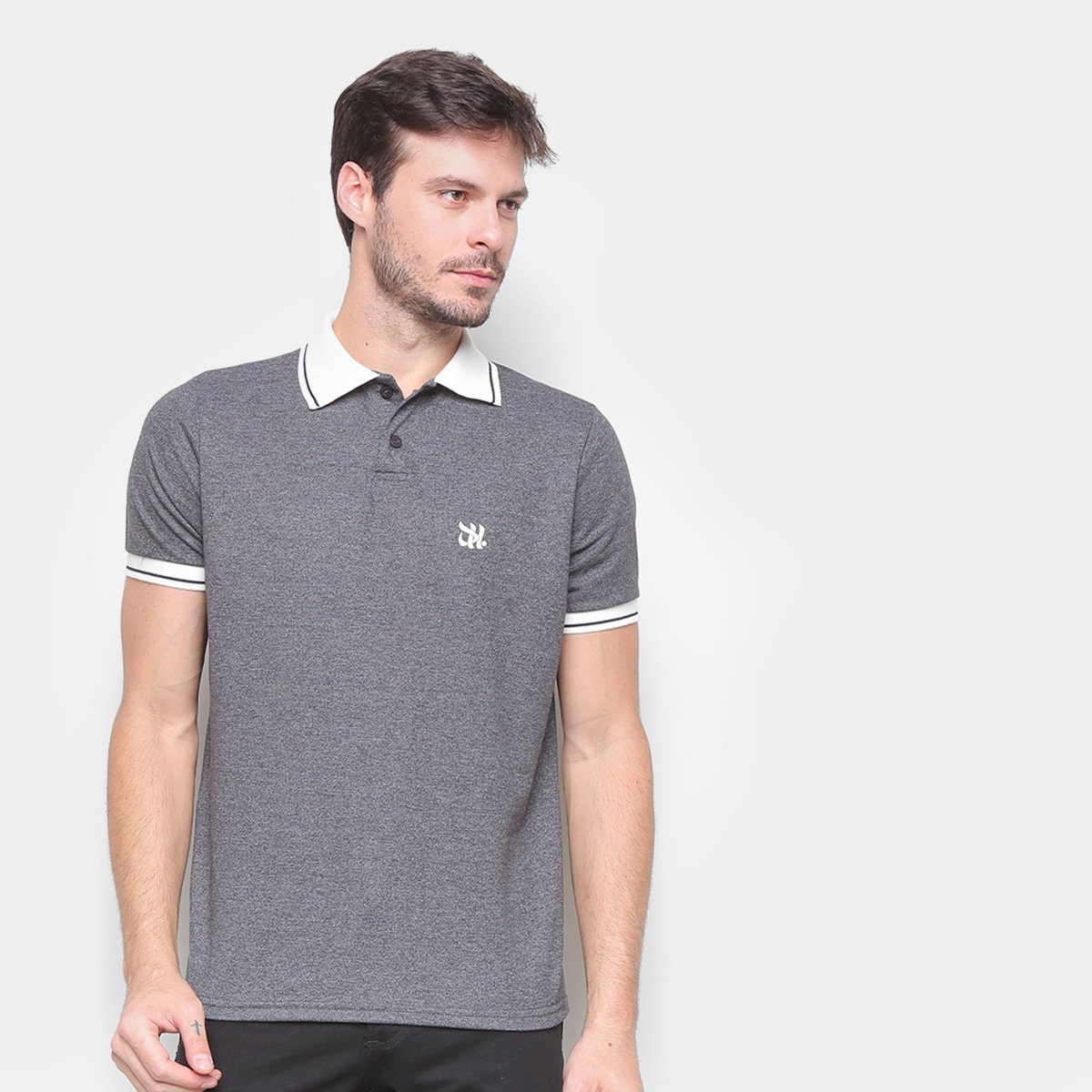 Camisa Polo Derek Ho Manga Curta Masculina - Mescla Escuro Menor preço em Camisa Polo Derek Ho Manga Curta Masculina - Mescla Escuro