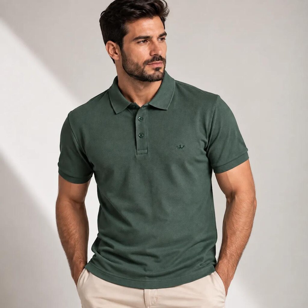 Camisa Polo Docthos Slim Masculina Verde Manga Curta Piquet