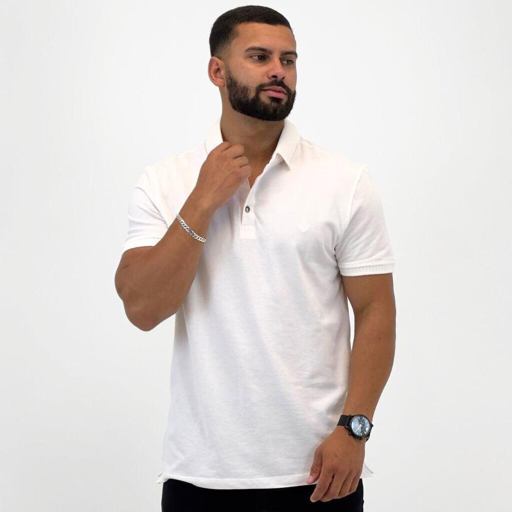 Camisa Polo Dudalina Slim com Botão Manga Curta Masculina