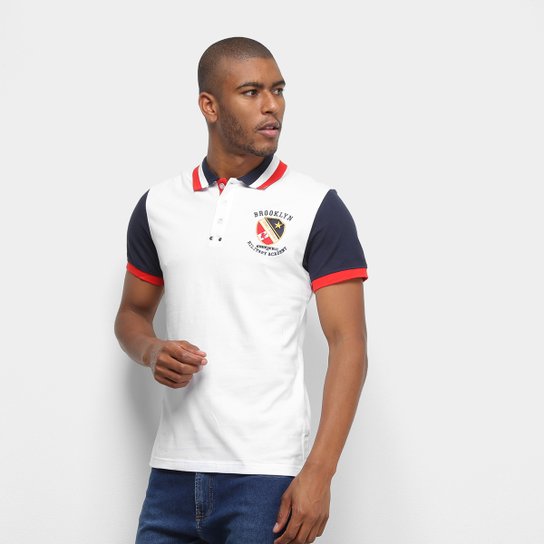 Camisa Polo Eagle Rock Bicolor Manga Curta Masculina - Branco