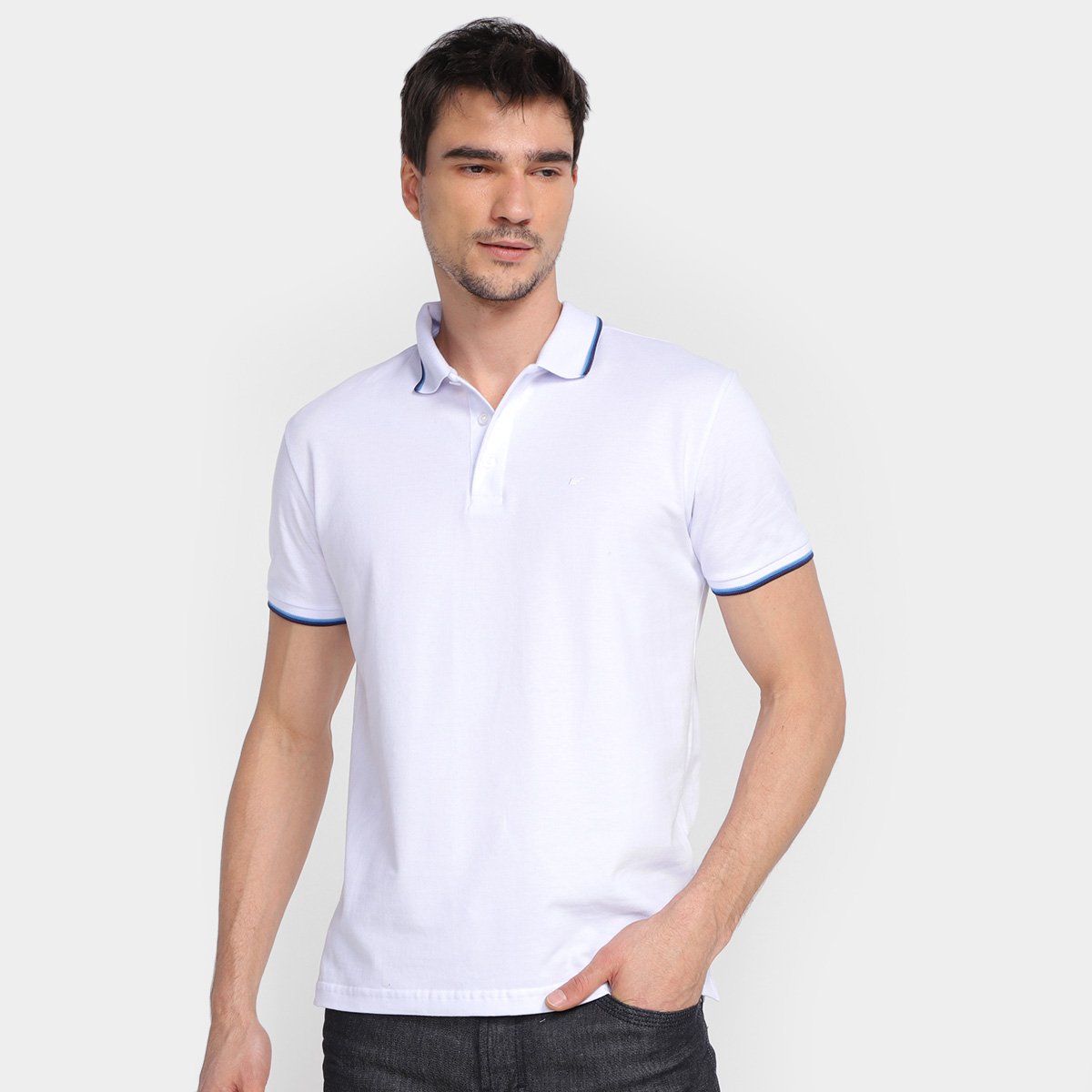 Camisa Polo Ellus Com Botões Manga Curta Masculina - Branco+Azul Menor preço em Camisa Polo Ellus Com Botões Manga Curta Masculina - Branco+Azul