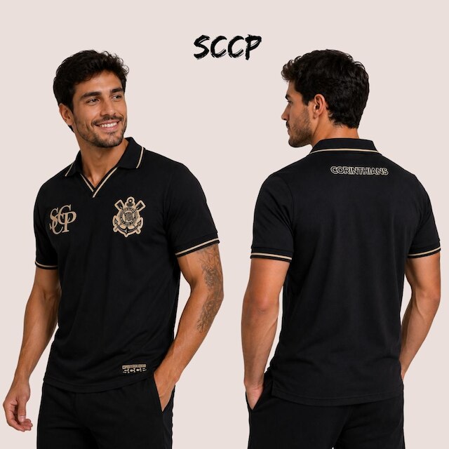Camisa Polo em V Corinthians Masculina
