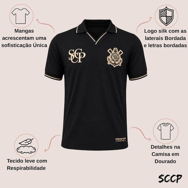 Camisa Polo em V Corinthians Masculina