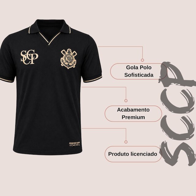 Camisa Polo em V Corinthians Masculina