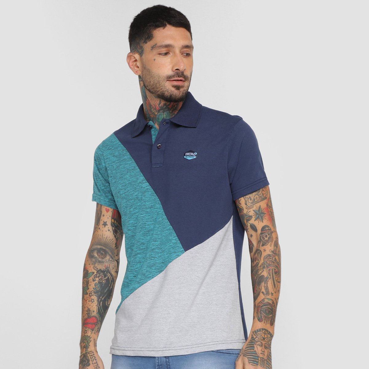 Camisa Polo Fatal Especial Rhomb Masculina - Azul Menor preço em Camisa Polo Fatal Especial Rhomb Masculina - Azul