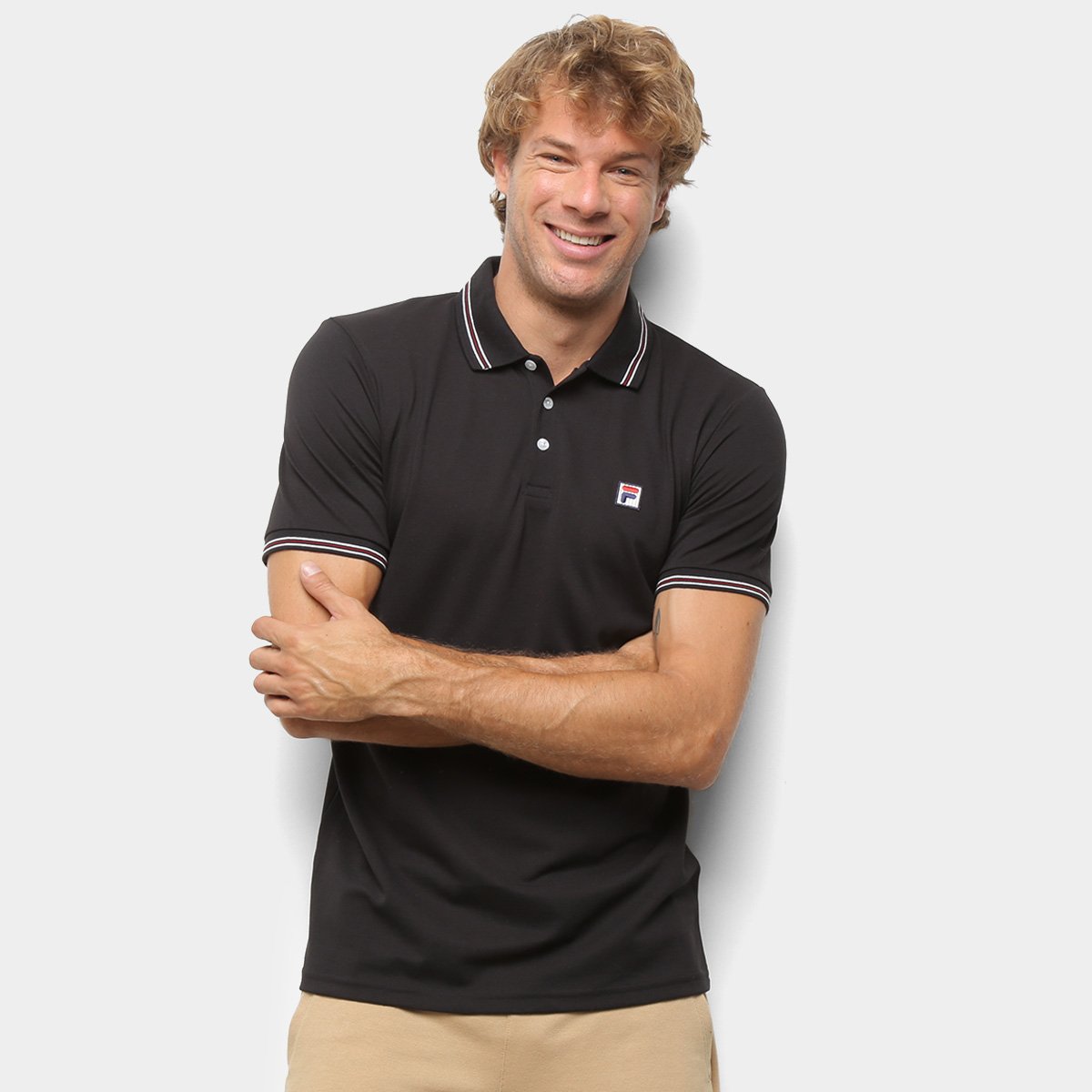 Camisa Polo Fila Premium Masculina - Preto Menor preço em Camisa Polo Fila Premium Masculina - Preto
