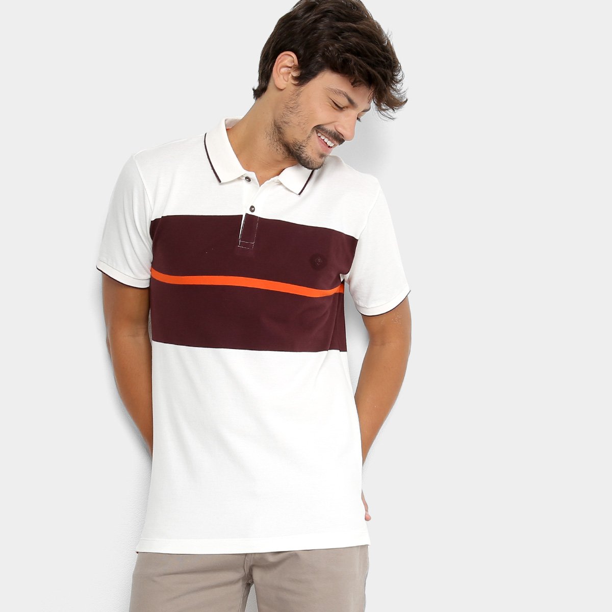 Camisa Polo Forum Faixa Masculina - Branco+Vinho Menor preço em Camisa Polo Forum Faixa Masculina - Branco+Vinho