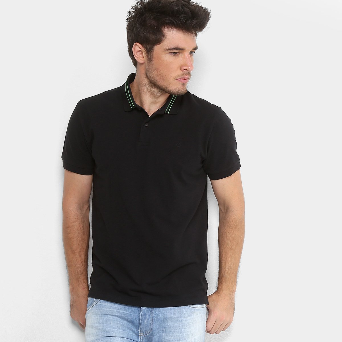Camisa Polo Forum Piquet Masculina - Preto Menor preço em Camisa Polo Forum Piquet Masculina - Preto