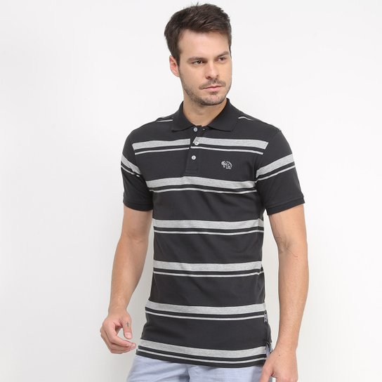 Camisa Polo Gajang Listras Manga Curta Masculina - Preto
