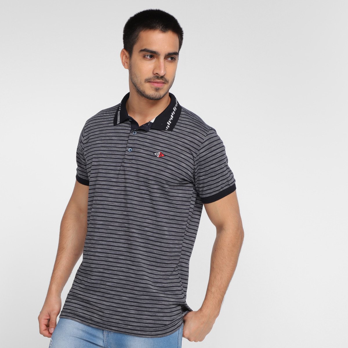 Camisa Polo Gangster Listrada Masculina - Azul Escuro Menor preço em Camisa Polo Gangster Listrada Masculina - Azul Escuro