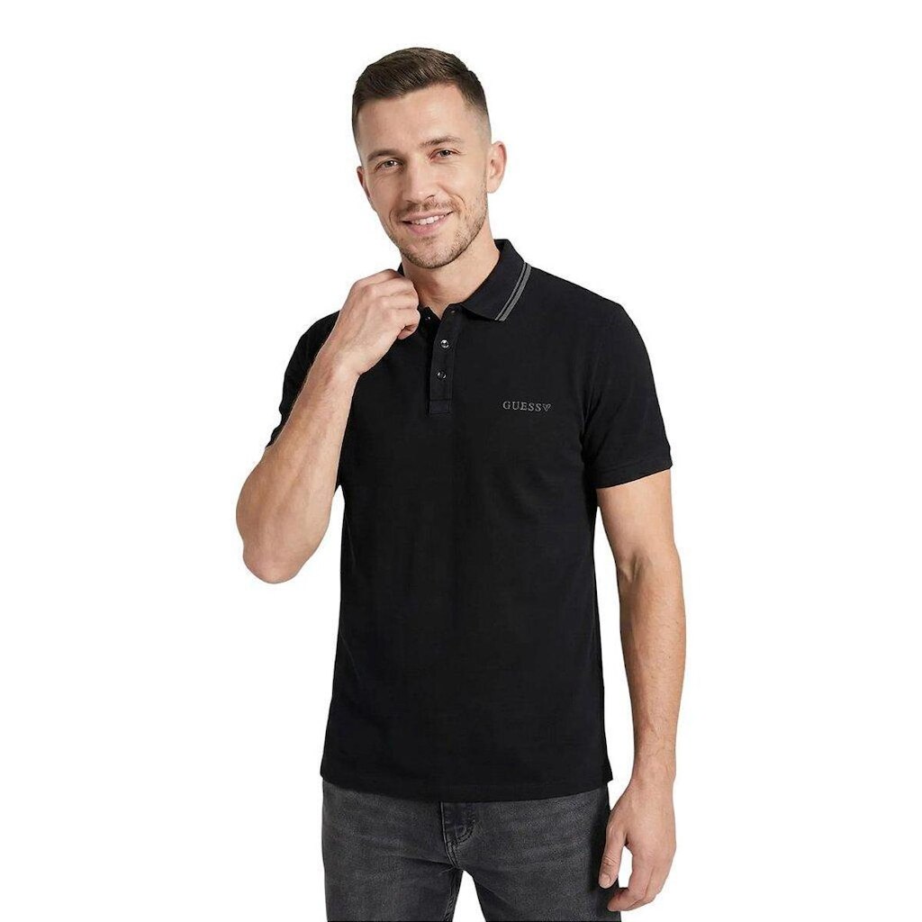 Camisa Polo Guess Silk Peito Frisos Gola Masculino Marrom