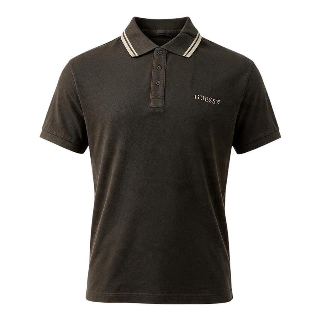 Camisa Polo Guess Silk Peito Frisos Gola Masculino Marrom
