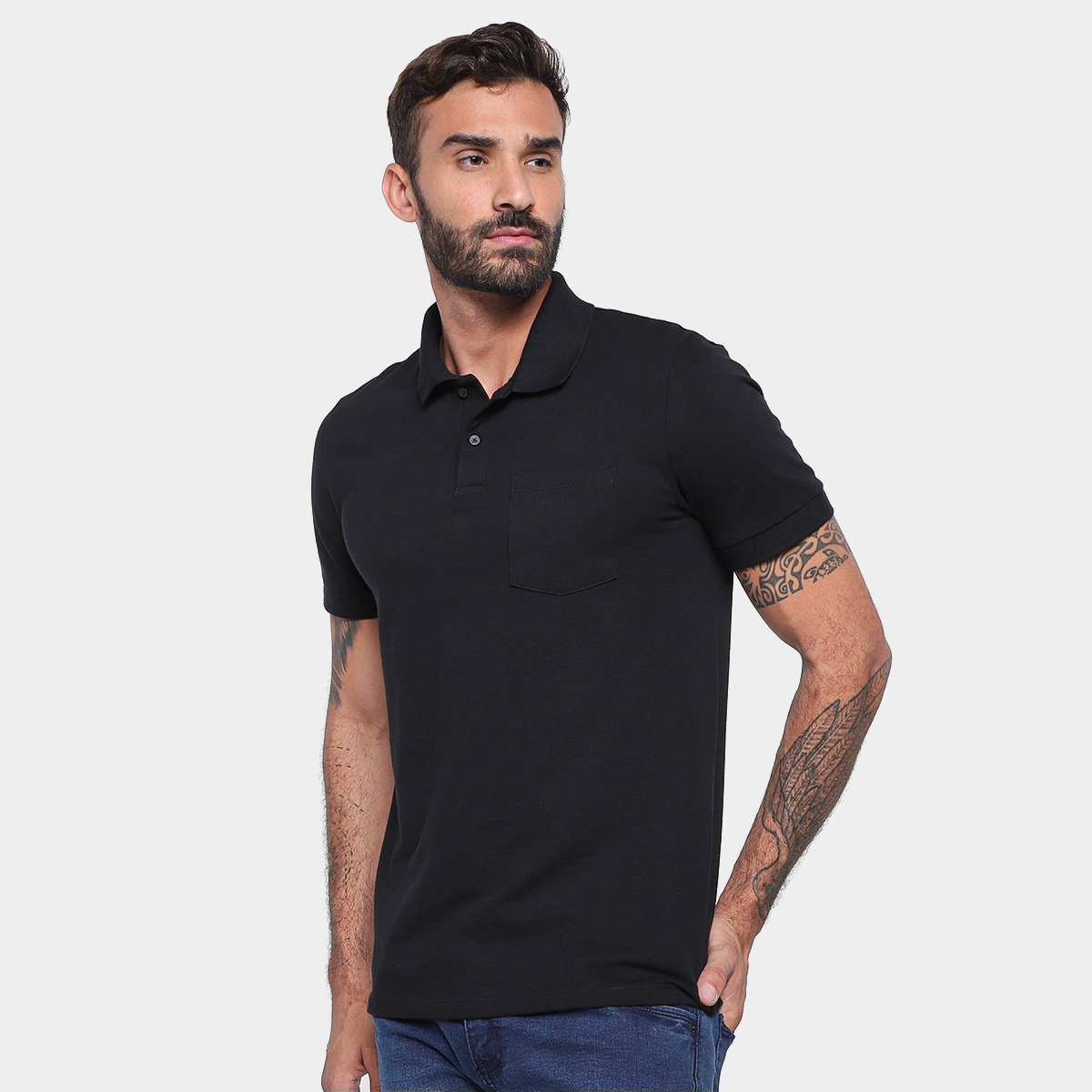 Camisa Polo Hering Básica Bolso Frontal Masculina - Preto Menor preço em Camisa Polo Hering Básica Bolso Frontal Masculina - Preto
