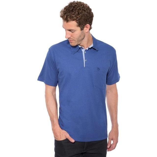 Camisa Polo Hugo Deleon Bolso Confort Sarja Azul