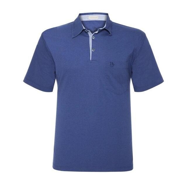 Camisa Polo Hugo Deleon Bolso Confort Sarja Azul