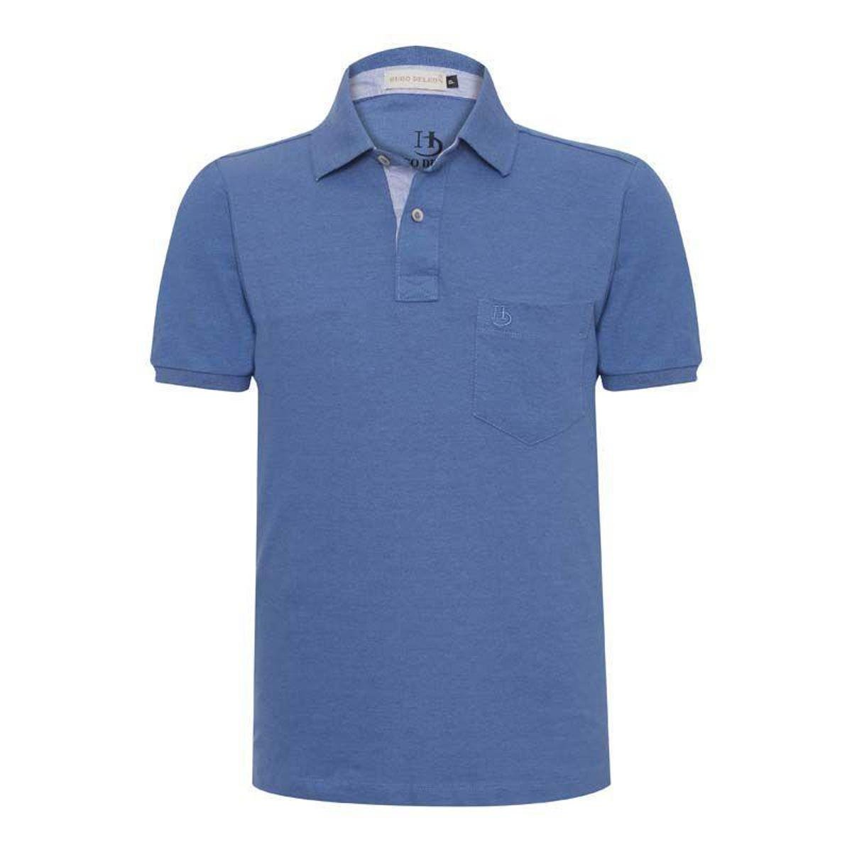 camisa polo azul com bolso