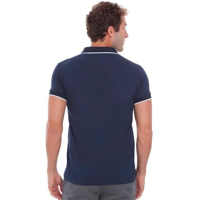 Camisa Polo Hugo Deleon Malha Lisa Marinho