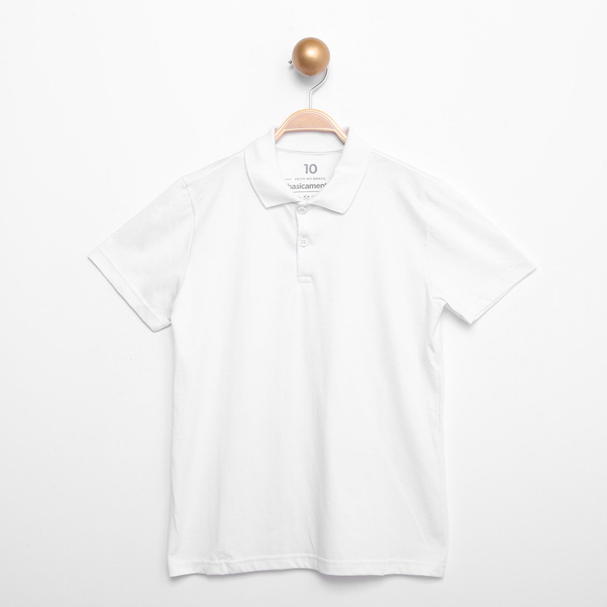 Camisa Polo Infantil Basicamente Lisa Masculina - Branco Menor preço em Camisa Polo Infantil Basicamente Lisa Masculina - Branco
