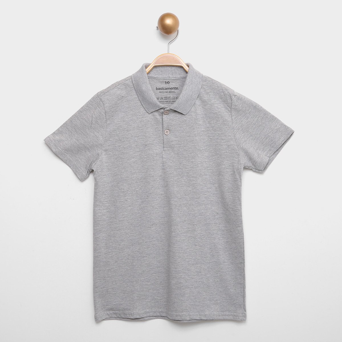 Camisa Polo Infantil Basicamente Lisa Masculina - Mescla Menor preço em Camisa Polo Infantil Basicamente Lisa Masculina - Mescla