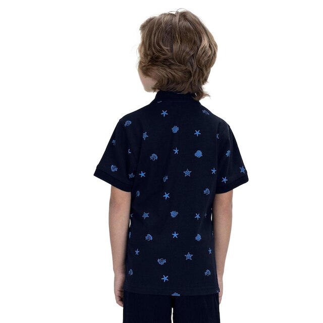 Camisa Polo Infantil Estampada Trick Nick Azul