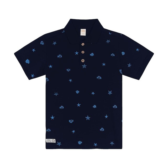 Camisa Polo Infantil Estampada Trick Nick Azul