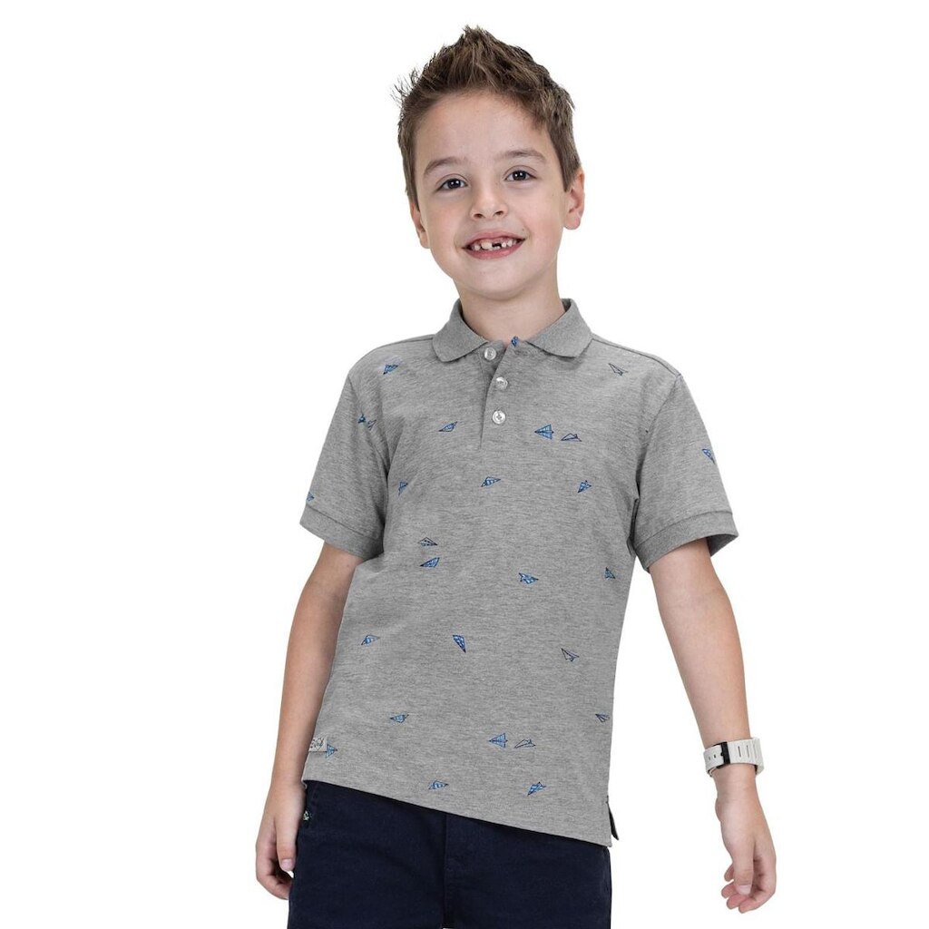 Camisa Polo Infantil Masculina Cotton Trick Nick Cinza