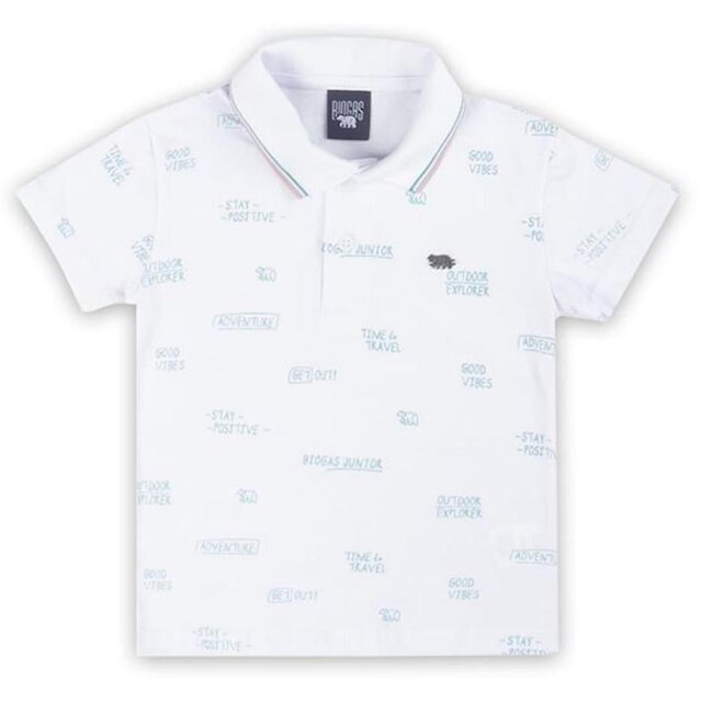 Camisa Pólo Infantil Menino Mangas Curtas Explorer Branco Tam 2 a 3 - Biogás
