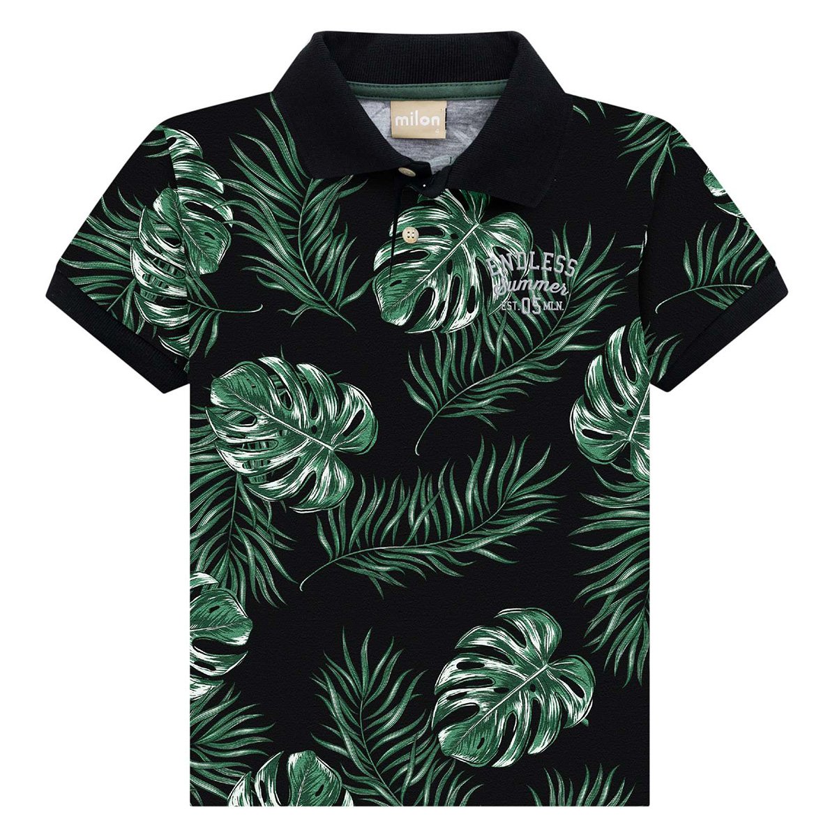 Camisa Polo Infantil Milon Folhagens Masculina - Preto Menor preço em Camisa Polo Infantil Milon Folhagens Masculina - Preto