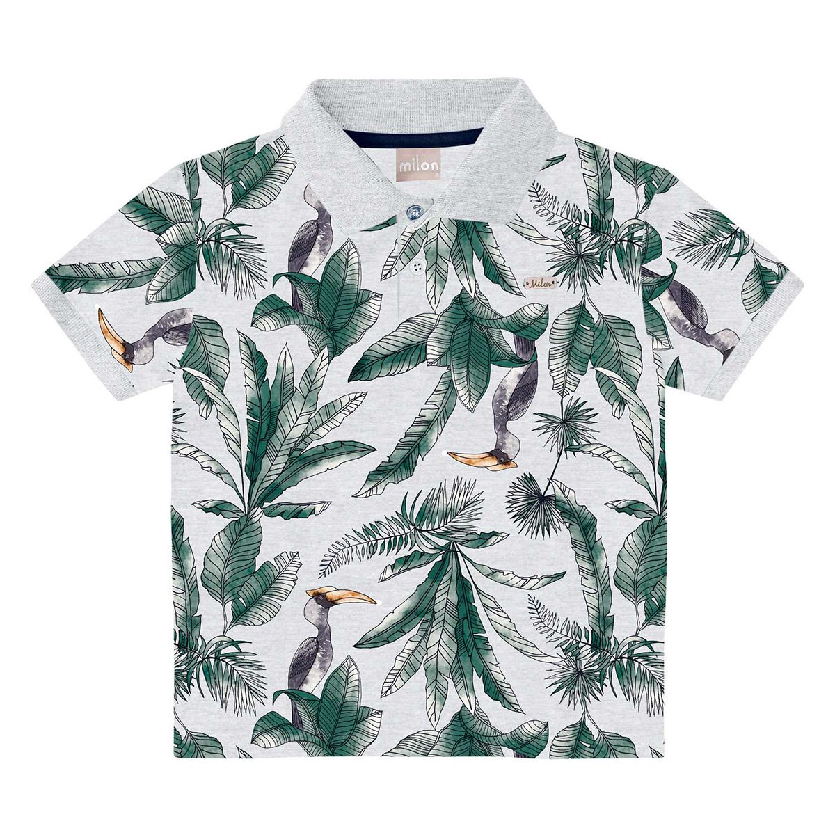 Camisa Polo Infantil Milon Folhagens Masculina - Cinza Menor preço em Camisa Polo Infantil Milon Folhagens Masculina - Cinza