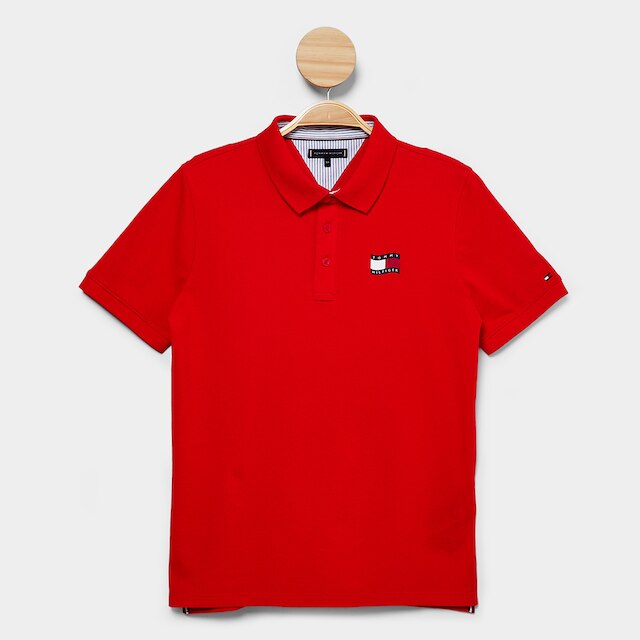Camisa Polo Infantil Tommy Hilfiger Wavy Flag Ithica Placket Menino