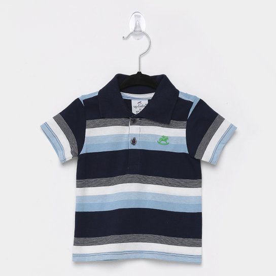 Camisa Polo Infantil Up Baby Listrada Masculina - Azul
