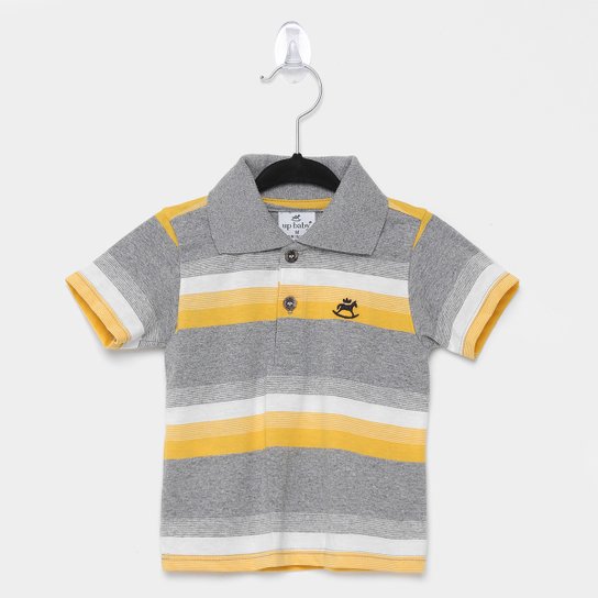 Camisa Polo Infantil Up Baby Listrada Masculina - Cinza