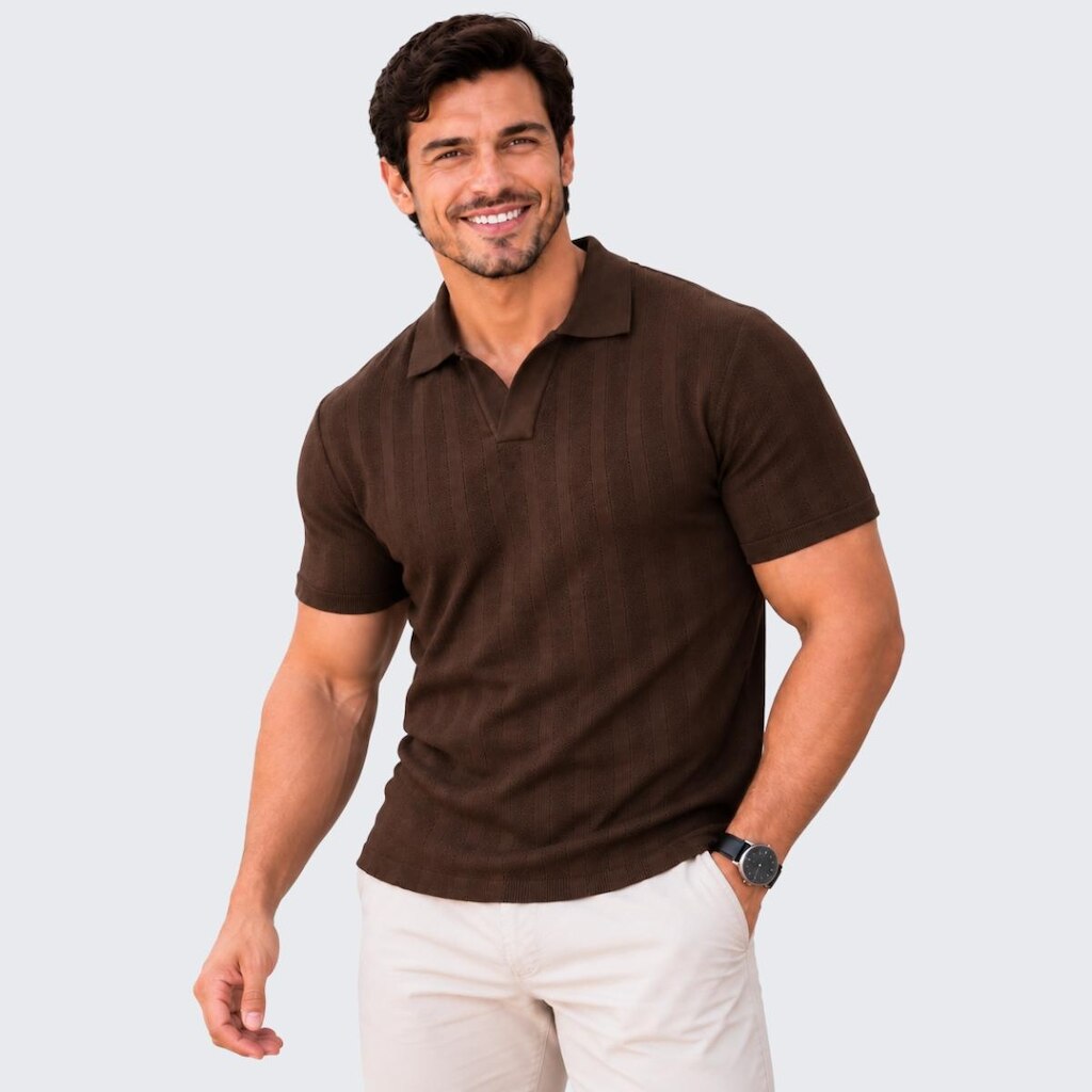 Camisa Polo Italiana Sem Botão Masculina Manga Curta Tricot