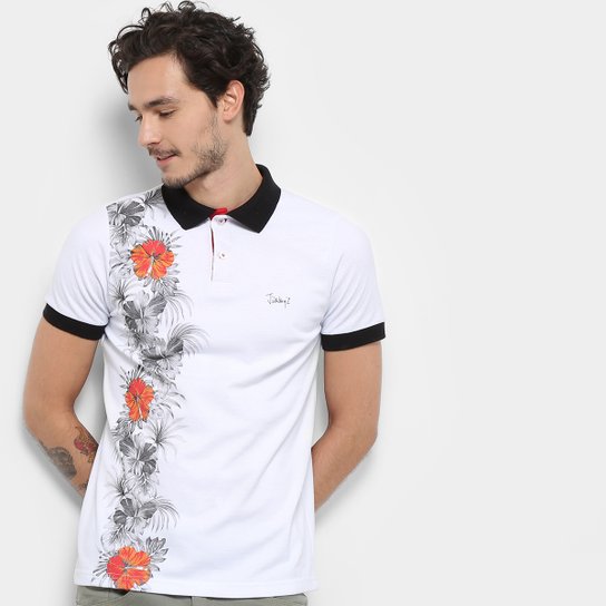 Camisa Polo Jimmy'Z Red Flower Masculina - Branco